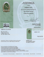 National Registry of Food Safety Professionals Certificate